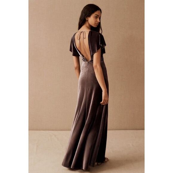 JENNY YOO X ANTHRO Ellis Velvet Open Back Vintage Plum Long Maxi Dress Gown 10 - Picture 1 of 11